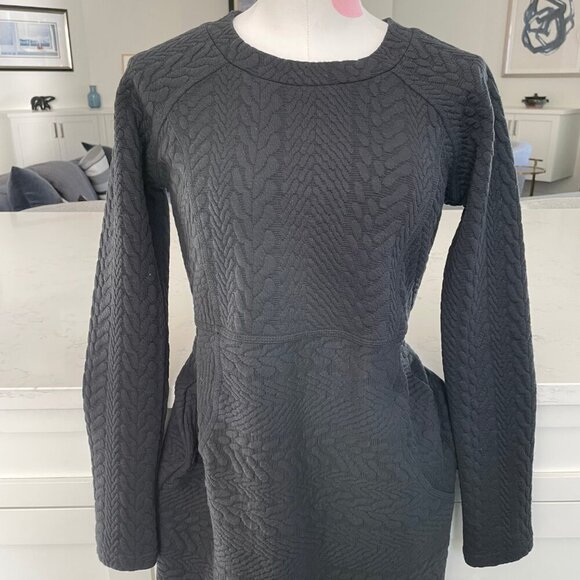 Prana Macee Raglan Slv Scoop Nk Textured Jacquard Knit Shift Dress Black XS NWT - Picture 2 of 16